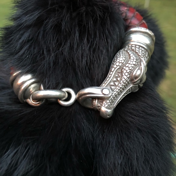 Vintage BARRY KIESELSTEIN-CORD Woven Leather Sterling Silver Alligator Bracelet - Picture 4 of 9
